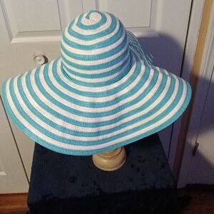 Chic Striped Teal and White Women's Sun Hat